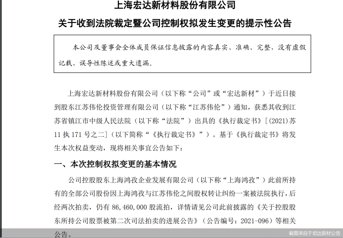旧主半价重获控制权爆雷的宏达新材何去何从