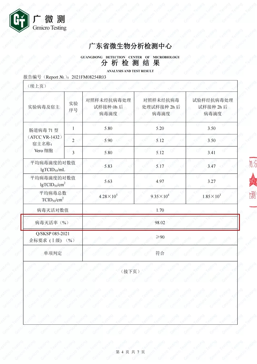 小森科创晶瓷板抗病毒检测报告 小森科创晶瓷板抗病毒检测报告