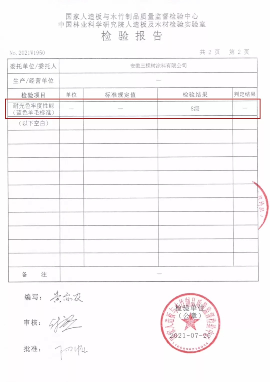 小森科创饰面板耐光色牢度检测报告 小森科创饰面板耐光色牢度检测报告