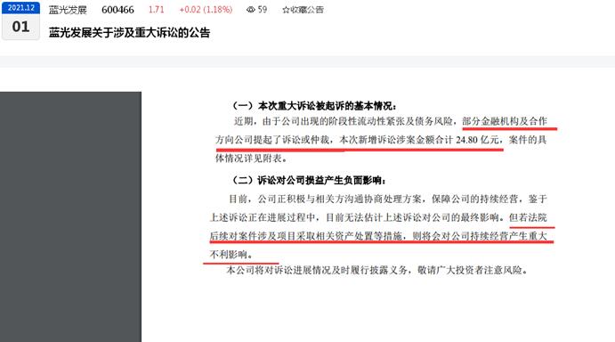 点击看大图 蓝光发展新增违约债务17.10亿元、累计违约债务高达258.81 亿元目前遭到多家金融机构及合作方起诉