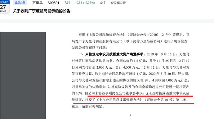 点击看大图 万里马及其董事长林大洲等三名高管收警示函:信披违规、违反募集资金管理及使用规定