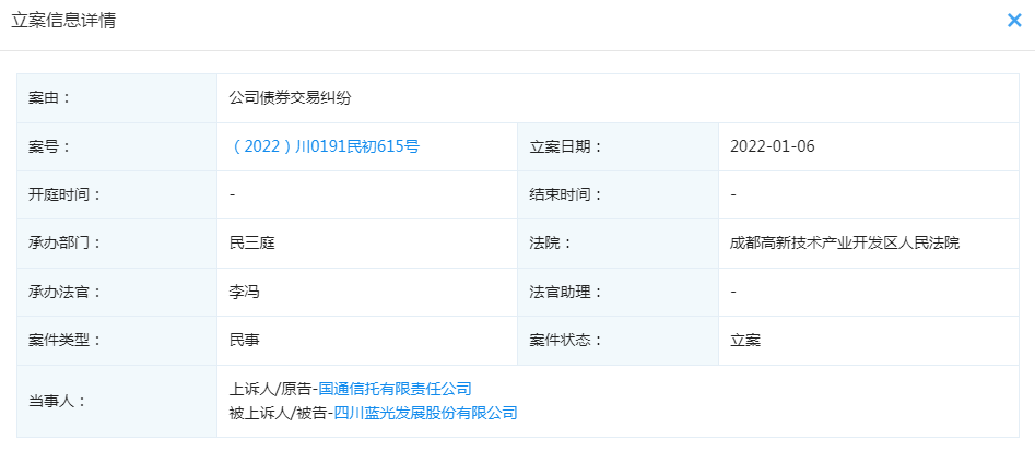 国通信托状告蓝光发展,案由系 国通信托状告蓝光发展,案由系