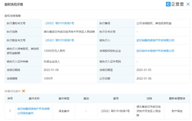 华夏幸福武汉控股公司再被冻结价值1.2亿股权