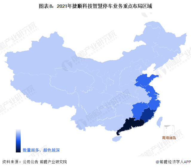 图表8:2021年捷顺科技智慧停车业务重点布局区域
