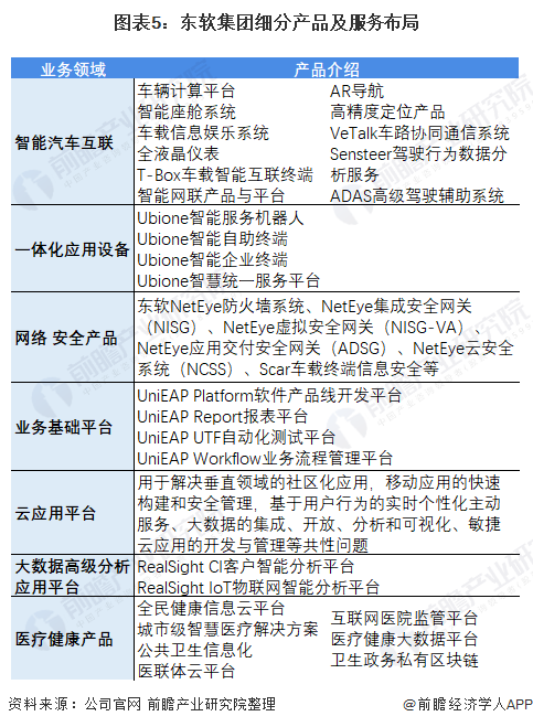 图表5:东软集团细分产品及服务布局