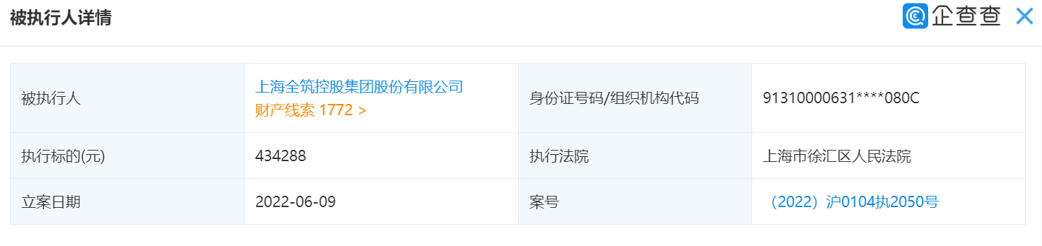 全筑股份被列为被执行人,执行 全筑股份被列为被执行人,执行