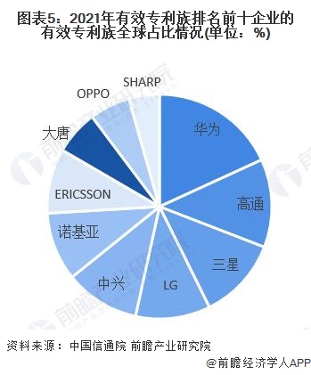 ͼ��5��2021����Чר��������ǰʮ��ҵ����Чר����ȫ��ռ�����(��λ��%)