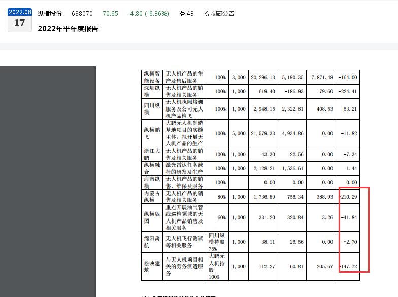 点击看大图 纵横股份2022年上半年亏损百万元:主要控股参股公司亏损率高达75%、研发投入同比下滑11.07%