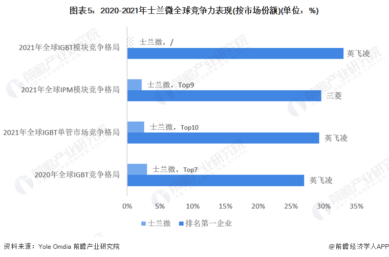 图表5:2020-2021年士兰微全球竞争力表现(按市场份额)(单位:%)