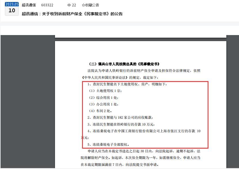 点击看大图 祸不单行!继一季度转亏后,超讯通信一控股子公司股权被冻结:该股权转让或生变