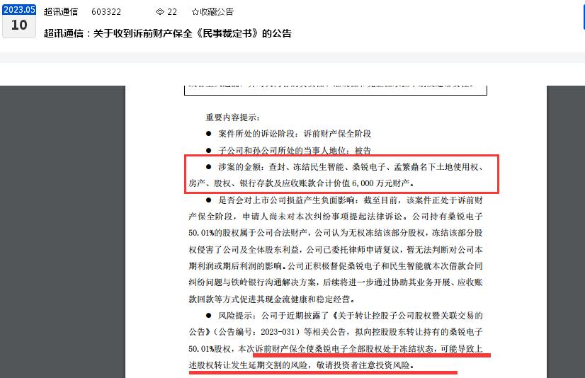 点击看大图 祸不单行!继一季度转亏后,超讯通信一控股子公司股权被冻结:该股权转让或生变