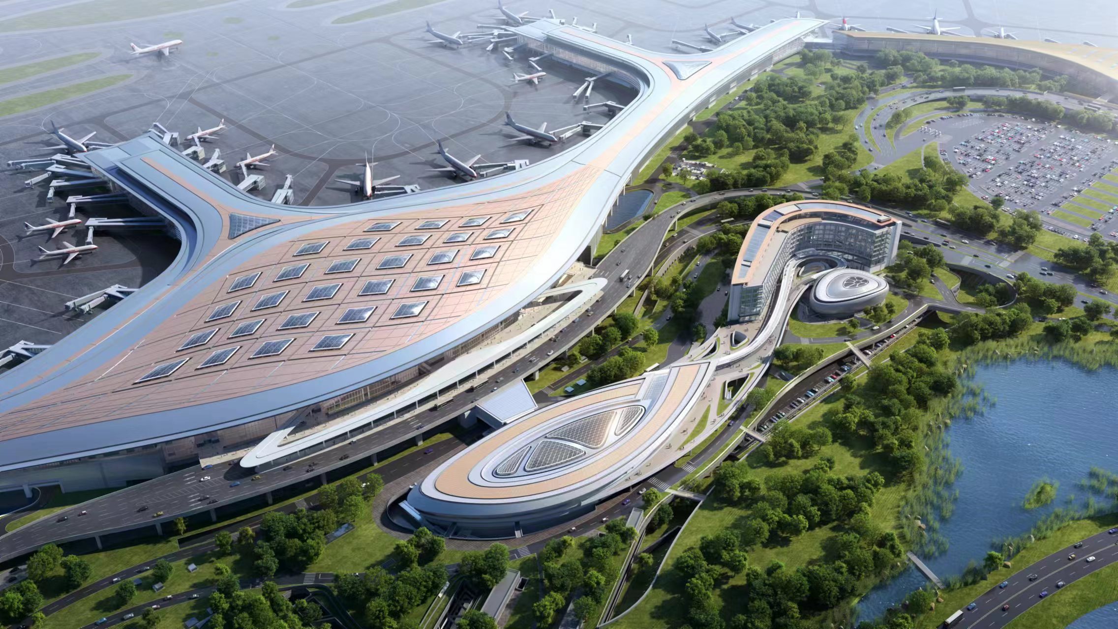 合肥新桥机场综合交通中心项目效果图。安徽建工集团供图