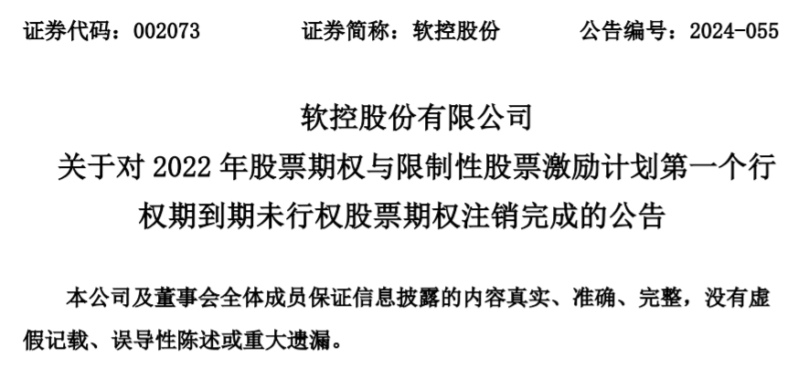 青岛软控股份:已注销约176万份到期未行权的股票期权