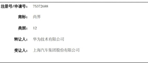 上汽集团成功注册尚界商标鸿蒙智行新成员要来了？