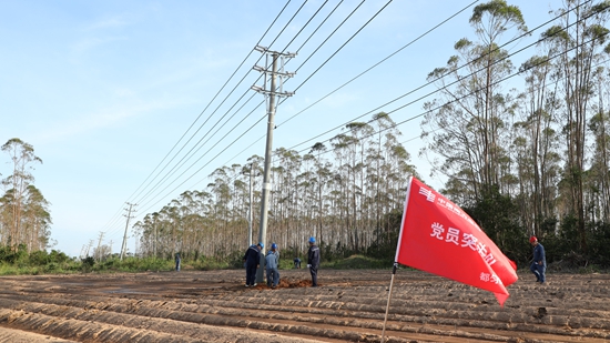 千里驰援抗台风贵州长顺供电局奋战广东湛江助万余户复电_fororder_党员突击队正在开挖电杆洞.JPG